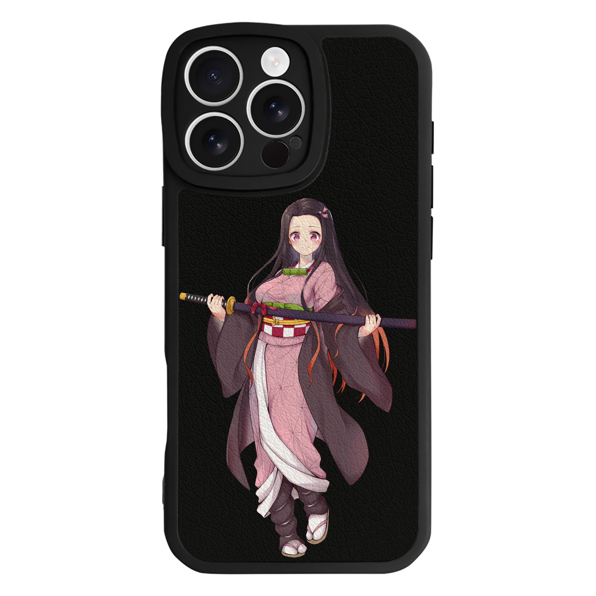 （画像用） 鬼滅の刃（きめつのやいば）竈門 禰󠄀豆子／かまど ねずこ Kamado Nezuko 【iPhone 16シリーズ対応】シリコンスマホケース（レザー調） 材質：シリコン